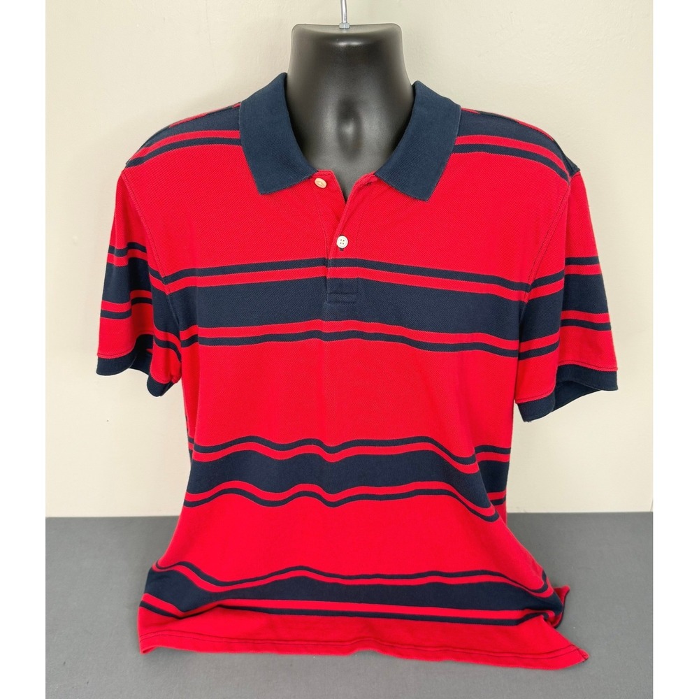 St. John's Bay Men's Short Sleeve Legacy Polo Stripe Red Navy Size Large Preppy